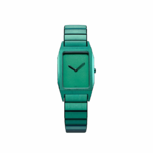 Orologio D1 Milano Studio 74 con bracciale in acciaio, quadrante verde opaco e lancette ottone verde