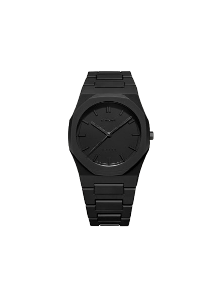 Orologio D1 Milano Shadow con bracciale policarbonato, quadrante nero e lancette in acciaio inossidabile nero