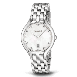Orologio Eberhard Rêve in acciaio, vetro zaffiro, bracciale in acciaio, quadrante in madreperla con 12 brillante e lancette a foglia