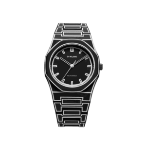Orologio D1 Milano Polycarbon Black Sketch con bracciale in policarbonato soft touch, quadrante nero opaco e lancette in ottone colorate in nero