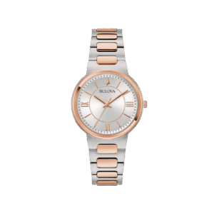 Orologio Bulova Classic Elegant con quadrante silver, cassa bicolore acciaio oro, vetro minerale e bracciale in acciaio. Stile elegante e raffinato