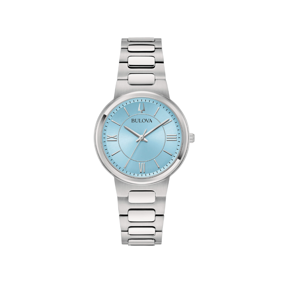 Orologio Bulova Classic Elegant con quadrante ice blue, cassa e bracciale in acciaio silver, vetro minerale e chiusura deployante