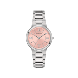 Orologio Bulova Classic Elegant con quadrante rosa, cassa e bracciale in acciaio silver, vetro minerale e chiusura deployante