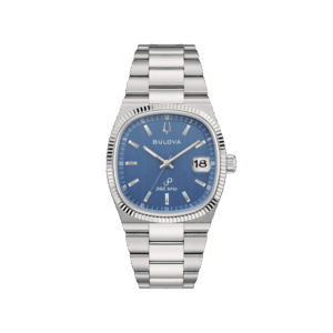 Orologio Bulova Super Seville con quadrante blu, cassa e bracciale in acciaio, vetro zaffiro con lentino e movimento 262 kHz Precisionist.