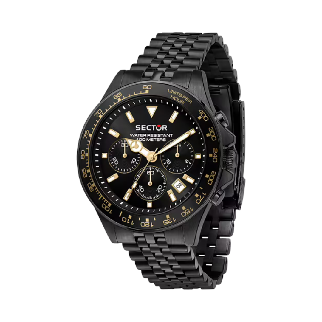 Orologio Sector 230 con cassa in acciaio silver, cinturino giallo in plastica, vetro minerale e movimento al quarzo. Resistente all’acqua 10 ATM
