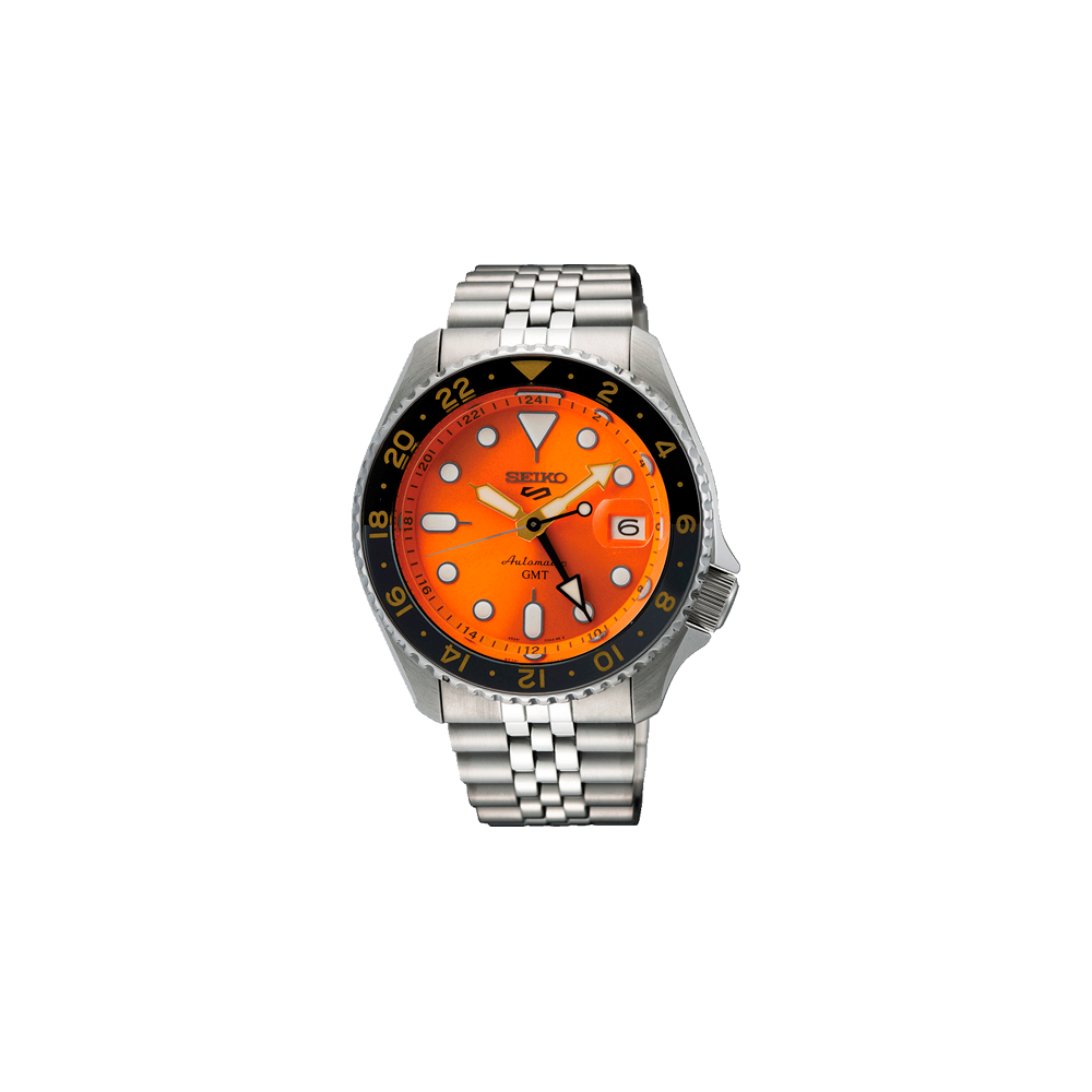 Orologio Seiko 5 sports, colore arancione e argento