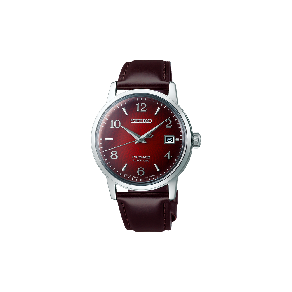 Orologio da uomo Seiko Presage Cocktail automatico 3 sfere, colore rosso scuro e marrone