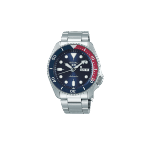 Orologio uomo seiko 5 sport automatico acciaio day date, colore rosso e blu
