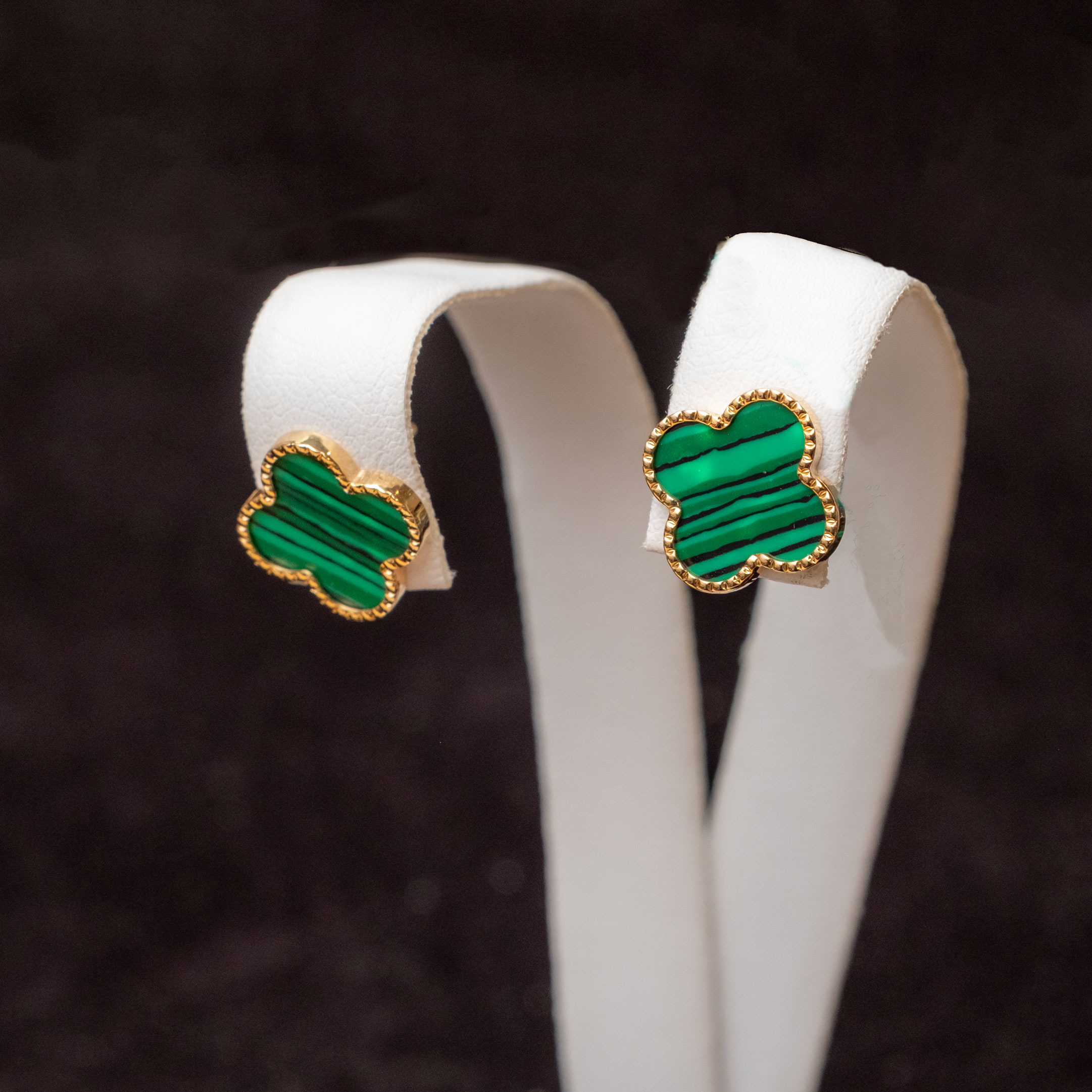 orecchini Quadrifoglio verdi Malachite naturale 18kt