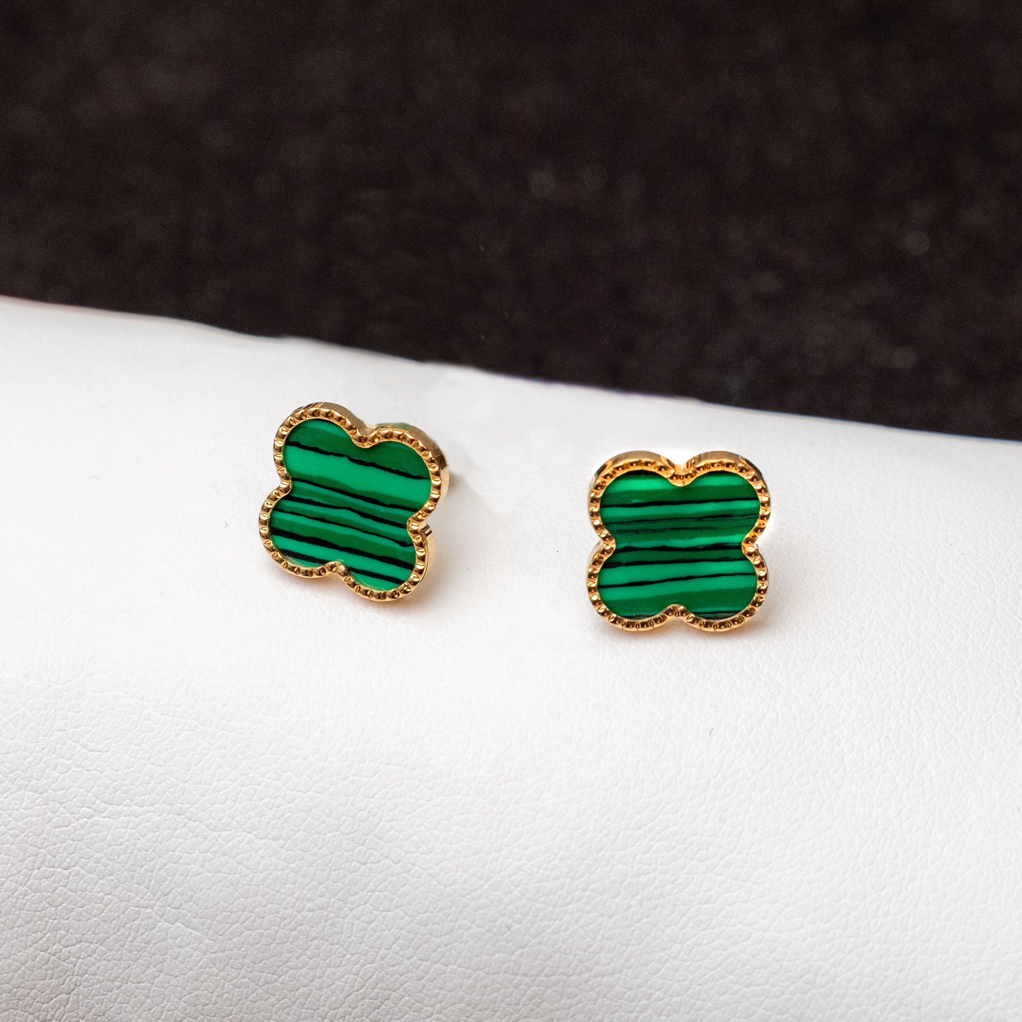 orecchini Quadrifoglio verdi Malachite naturale 18kt