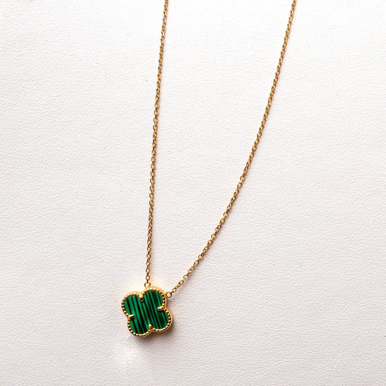 collanini malachite verde quadrifoglio stile "Van Cliff" 18kt oro giallo