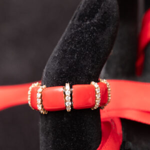 Anello elasticizzato smalto e oro bianco e oro rosa